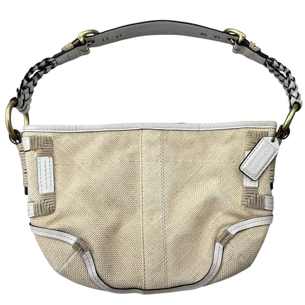 COACH Vintage L053-4710 Canvas & Leather Shoulder Bag‎ Beige Braided Strap Hobo